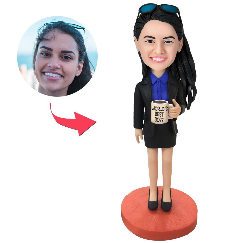 custom bobble head capture moment miniature handcrafted desk display character female boss front view