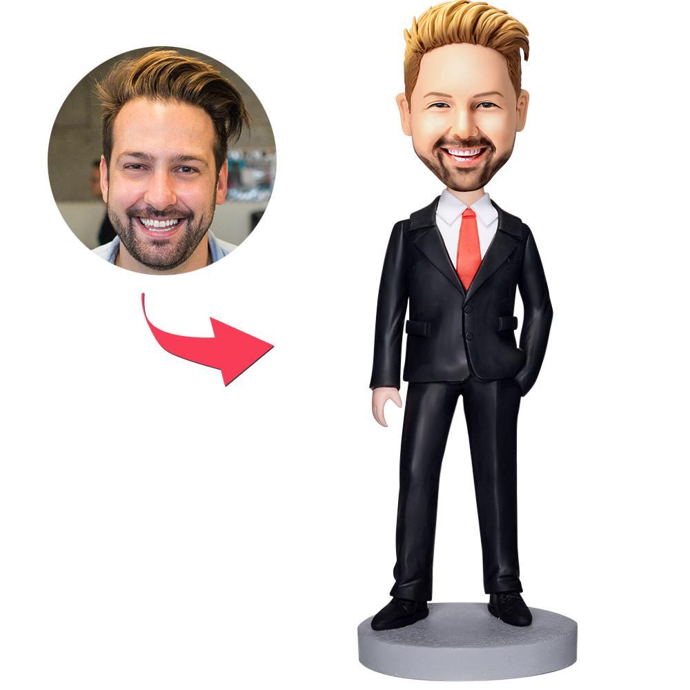 custom bobble head keepsake full character handcrafted desk display business man business front view