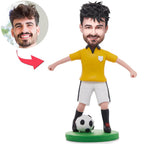 Soccer Player Dribbling In Yellow Shirt Custom Bobblehead With Engraved Text