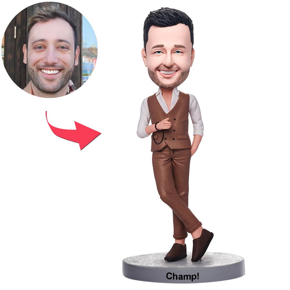 custom bobble head give that nods love handcrafted desk display business man front view