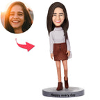 custom bobble head capture moment miniature handcrafted desk display character fashion woman front view