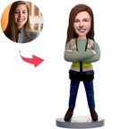 custom bobble head give that nods love personalized bobblehead character female worker front view