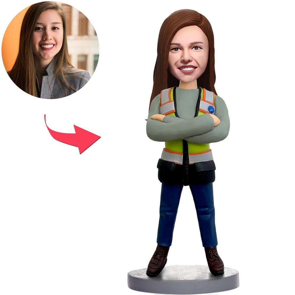 custom bobble head give that nods love personalized bobblehead character female worker front view