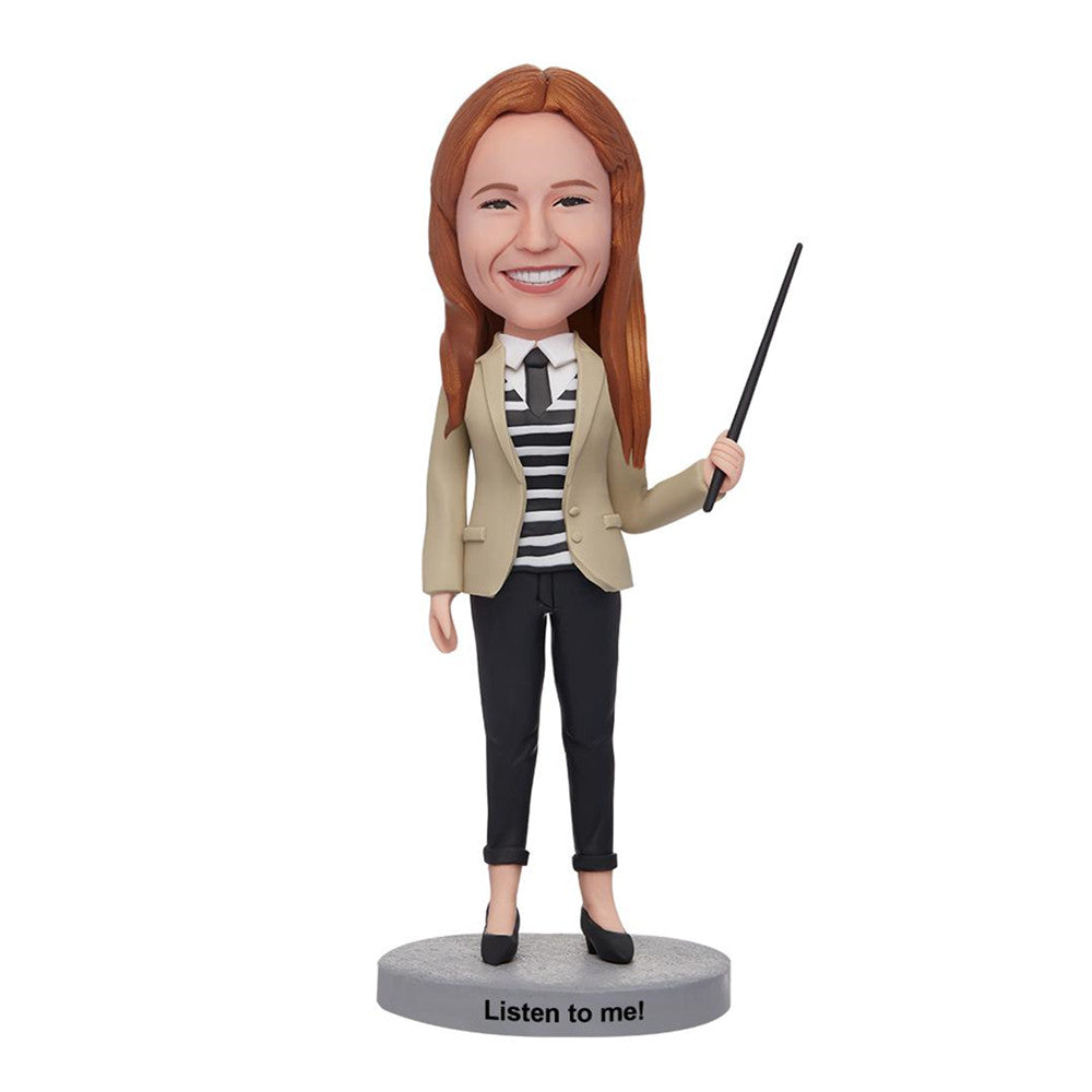 Custom Female Teacher Bobbleheads With Engraved Text