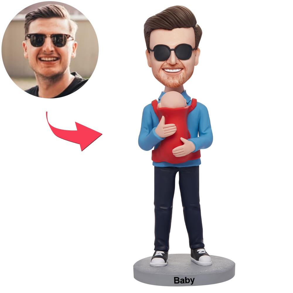 custom bobble head capture moment miniature bobblehead keepsake family keepsake dad holding front view