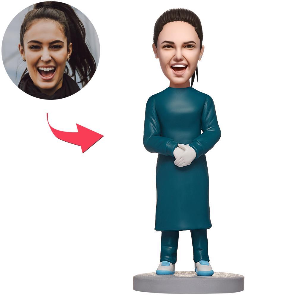 custom bobble head capture moment miniature personalized bobblehead doctor female doctor operating front view