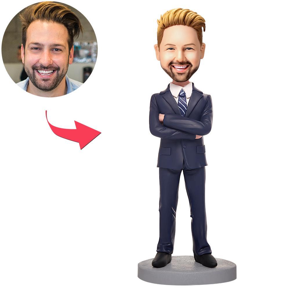 custom bobble head give that nods love handcrafted desk display business man front view