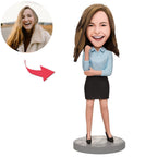 custom bobble head bring joy desk personalized mini figure character business female front view