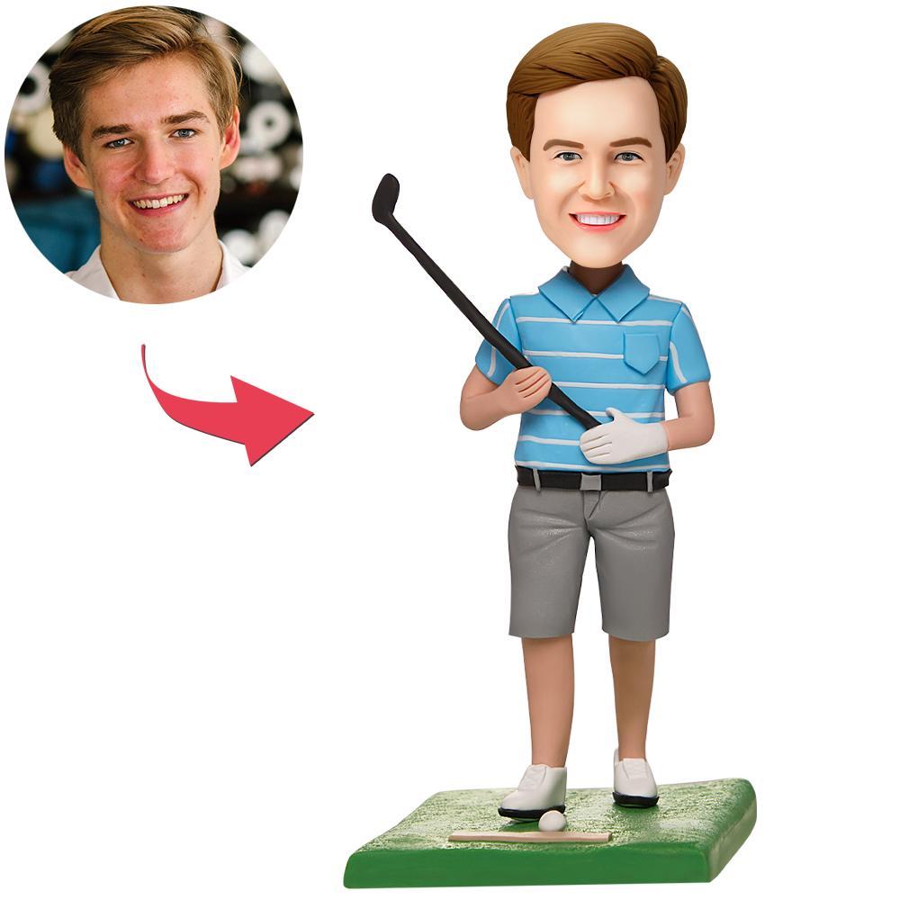 custom bobble head fun tribute someone special handcrafted desk display character male front view