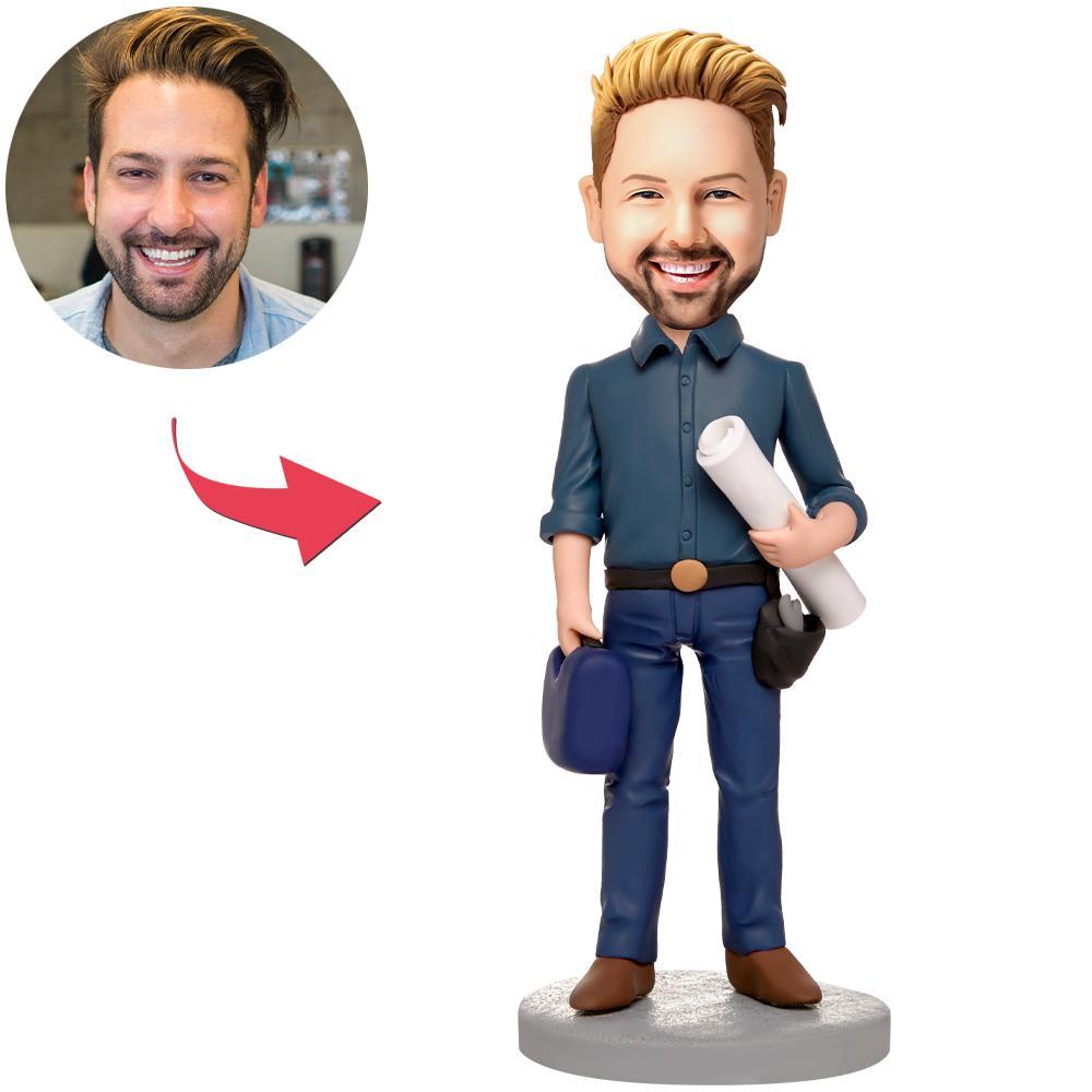custom bobble head capture moment miniature personalized mini figure character engineer tools front view