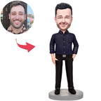 custom bobble head make memories stand tall handcrafted desk display business man front view