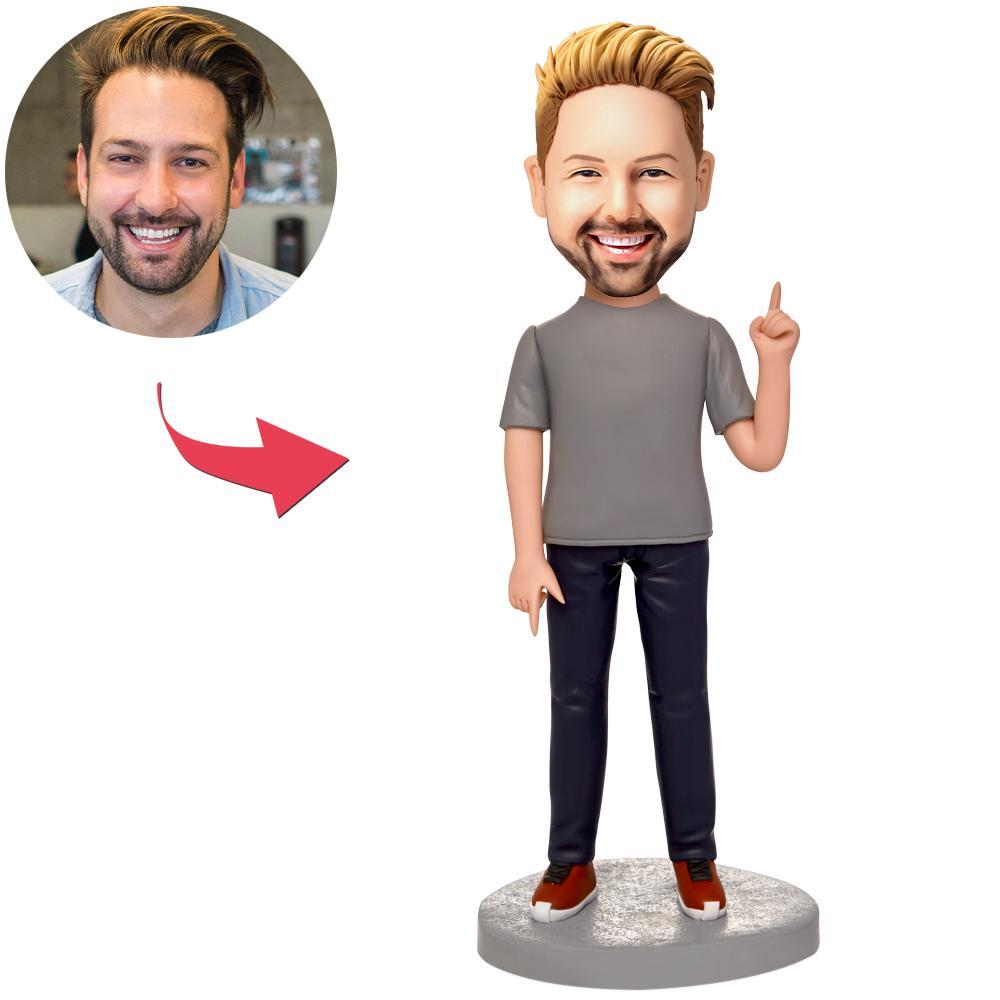custom bobble head make memories stand tall handcrafted desk display character grey front view