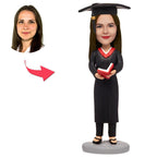 custom bobble head fun tribute someone special figurine graduate female graduate red front view