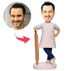 custom bobble head keepsake full character personalized mini figure chef male pastry front view