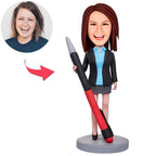 custom bobble head make memories stand tall figurine character female boss pencil front view