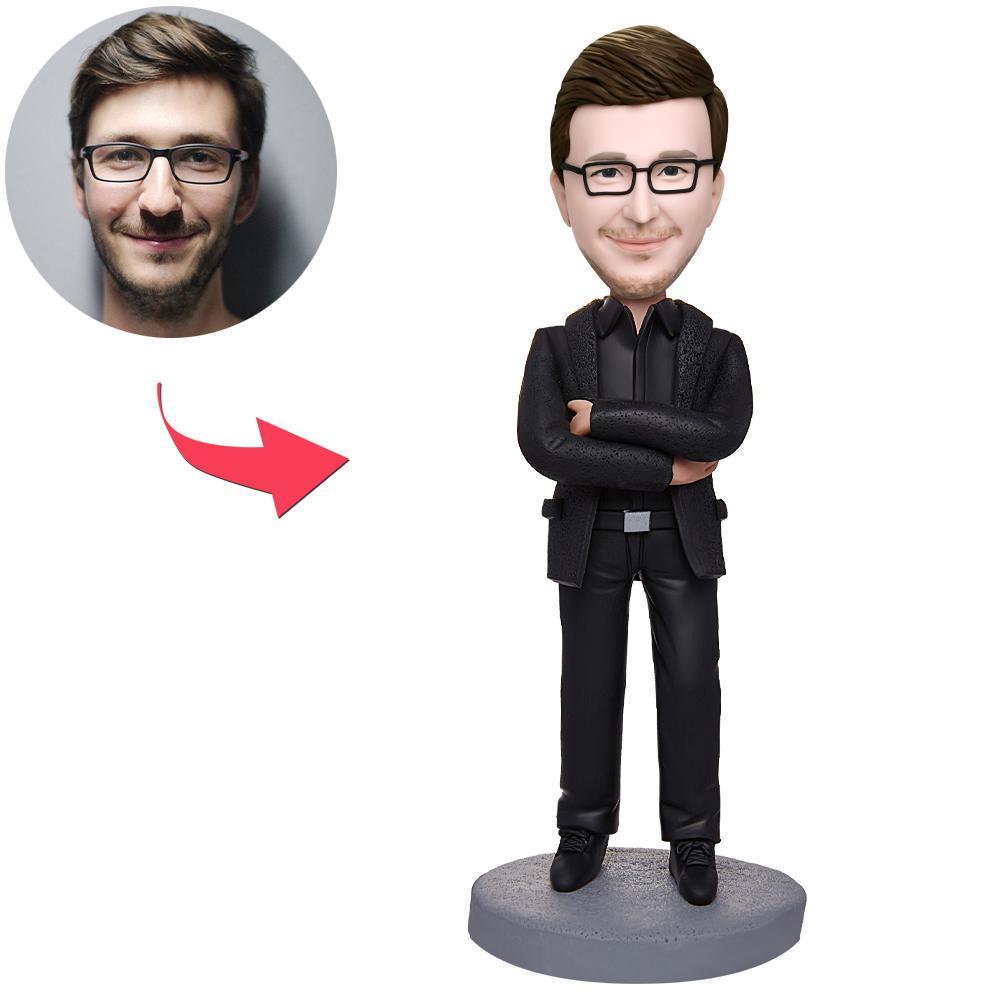 custom bobble head fun tribute someone special figurine character boss arms folded front view