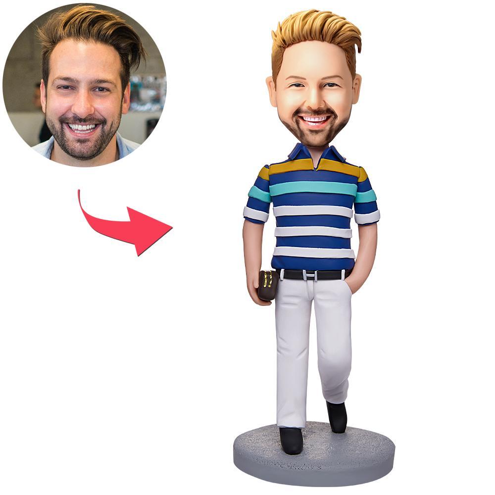custom bobble head bring joy desk handcrafted desk display character businessman boss front view