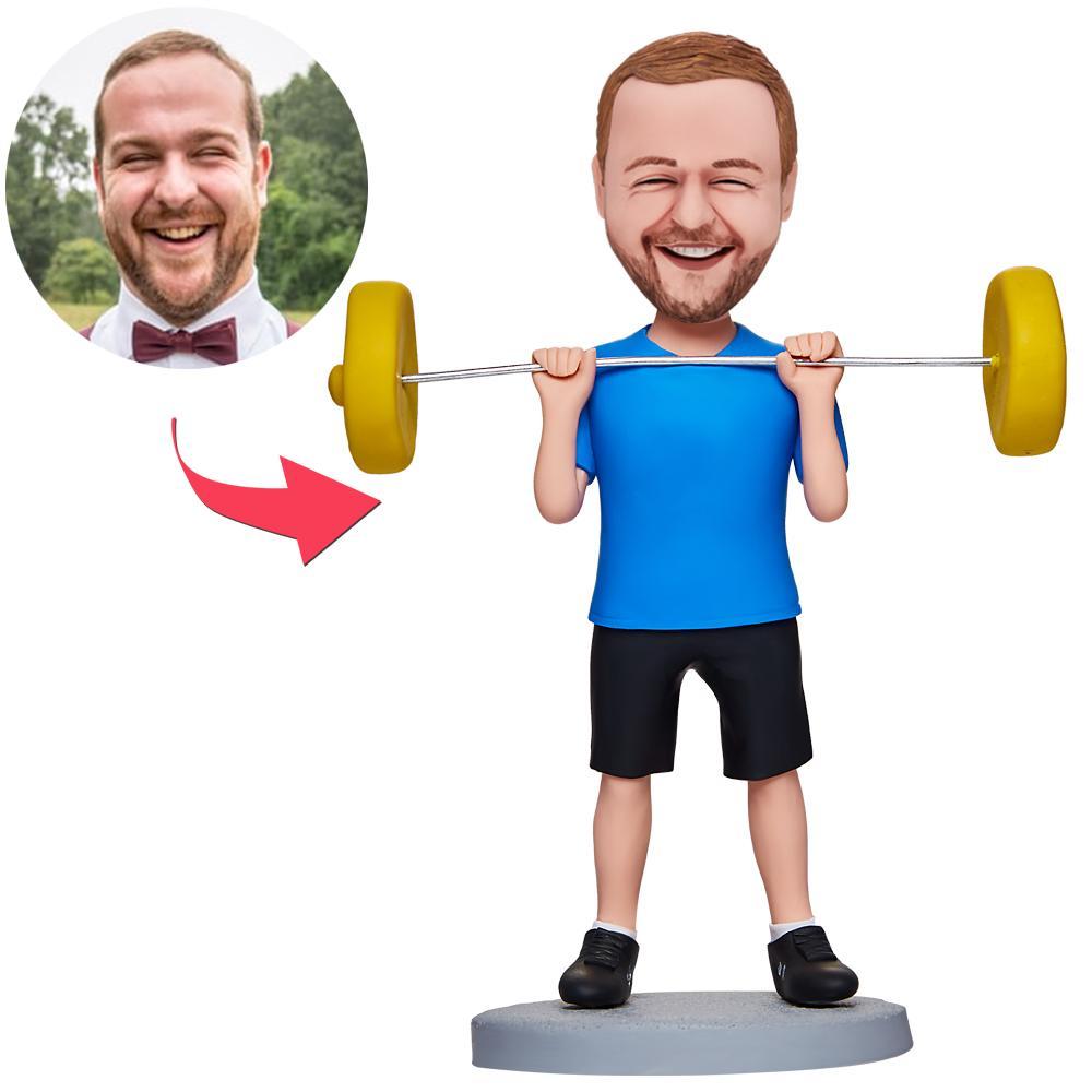 custom bobble head fun tribute someone special personalized mini figure character weightlifter front view
