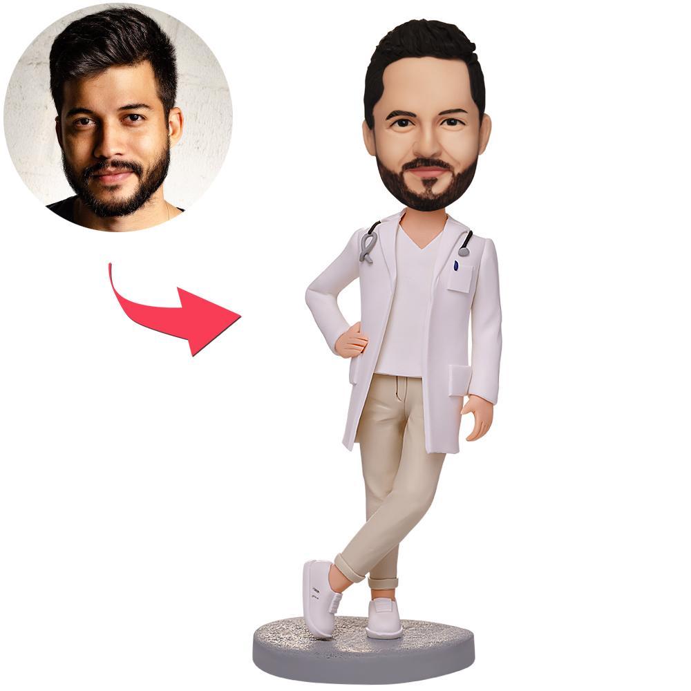 custom bobble head turn personality into art figurine doctor doctor crossed feet front view