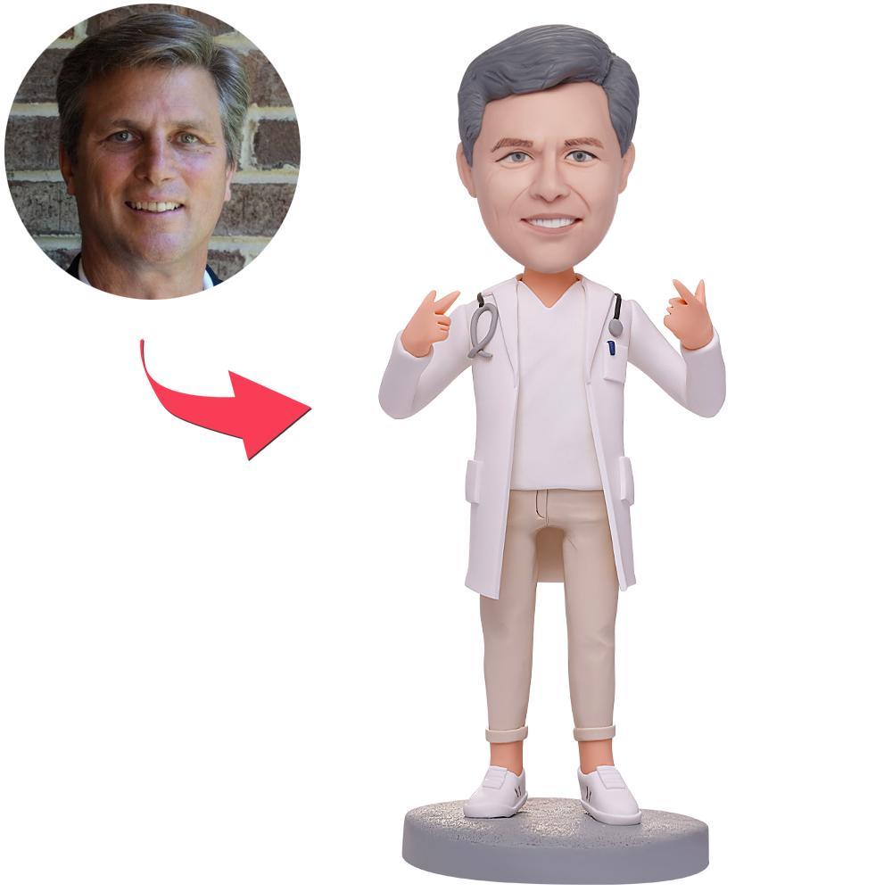 custom bobble head capture moment miniature personalized mini figure doctor doctor stethoscope front view