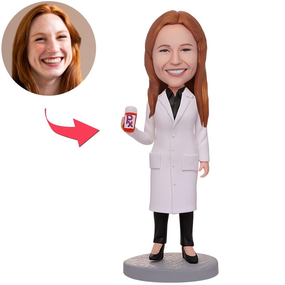custom bobble head bring joy desk handcrafted desk display character female laboratory front view