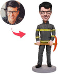 Fireman Holding Tools Custom Bobbleheads With Engraved Text