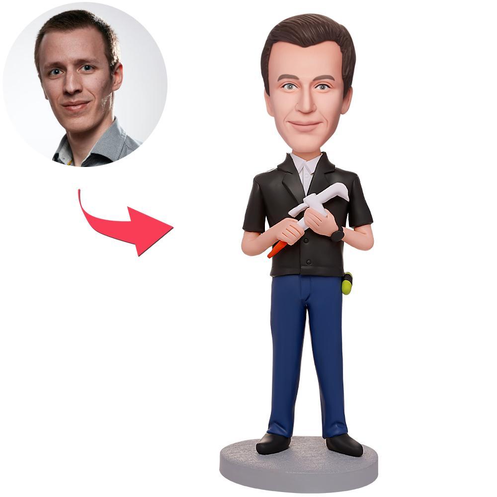 custom bobble head keepsake full character handcrafted desk display character master holding front view