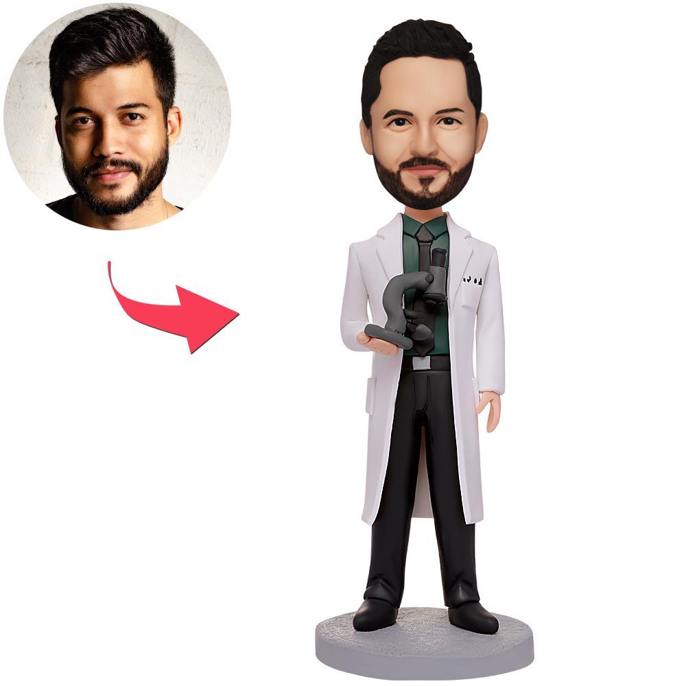 custom bobble head fun tribute someone special handcrafted desk display character scientist front view