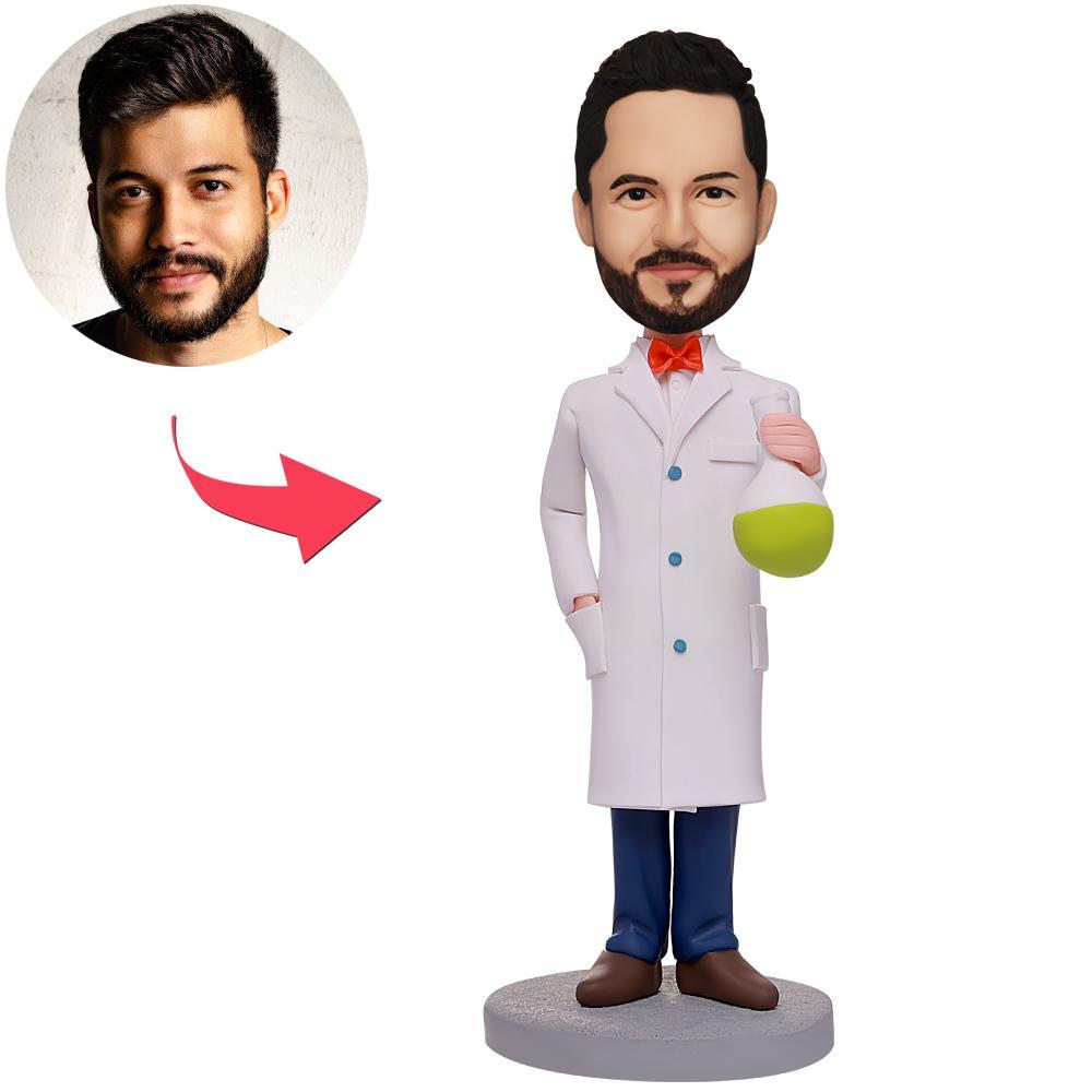 custom bobble head fun tribute someone special personalized mini figure character laboratory front view