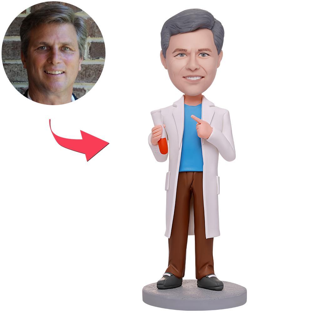 custom bobble head make memories stand tall figurine character laboratory scientist his front view