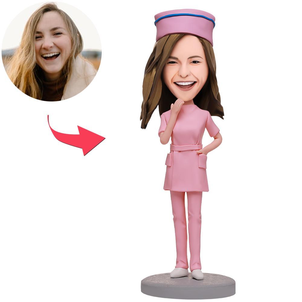 personalized pink uniform nurse bobblehead custom engraved keepsake