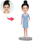 personalized blue suit nurse bobblehead custom engraved figurine