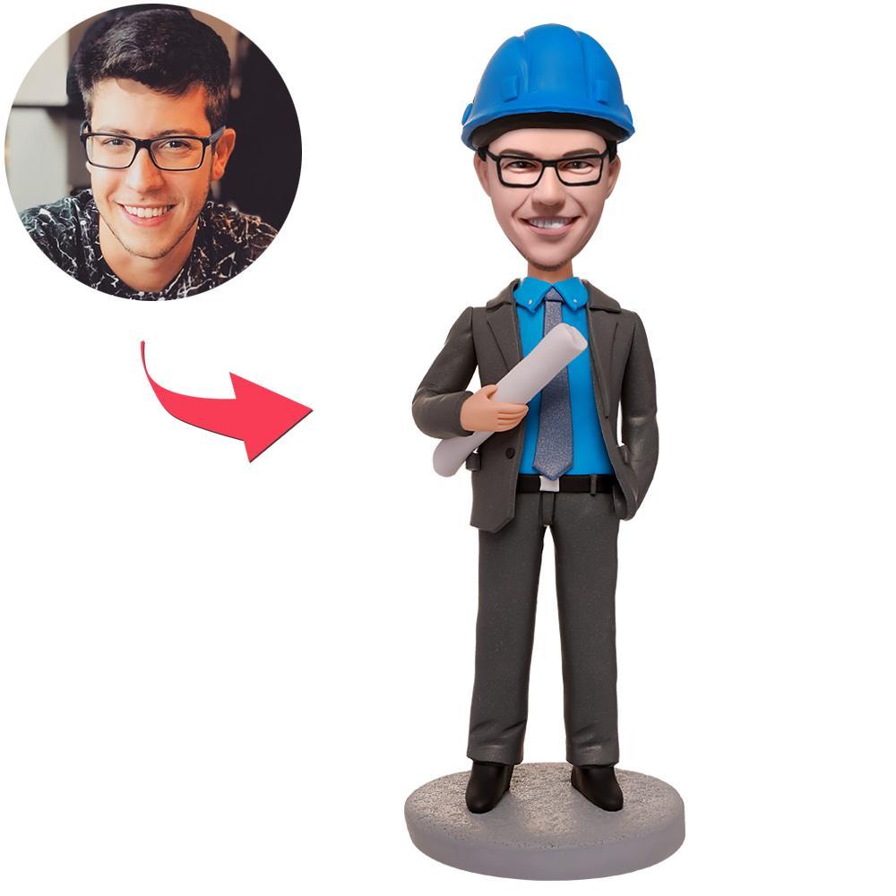 custom bobble head bring joy desk handcrafted desk display character engineer holding front view