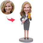 custom bobble head give that nods love handcrafted desk display character female front view