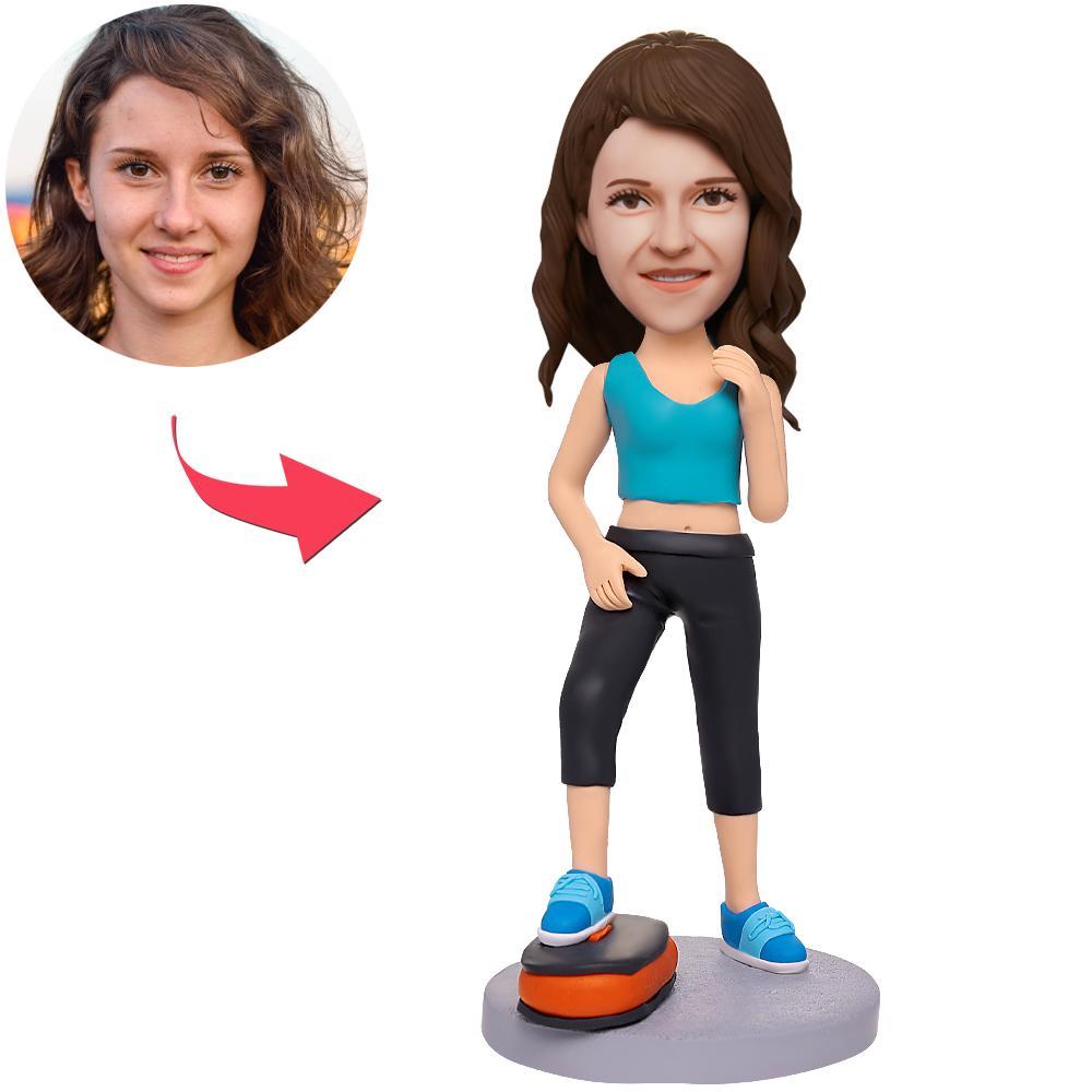 custom bobble head keepsake full character personalized bobblehead character female fitness instructor front view