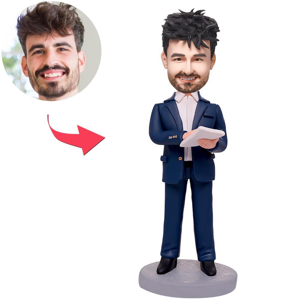 custom bobble head turn personality into art handcrafted desk display business man front view