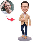 custom bobble head celebrate every smile personalized bobblehead character wear yellowish brown front view