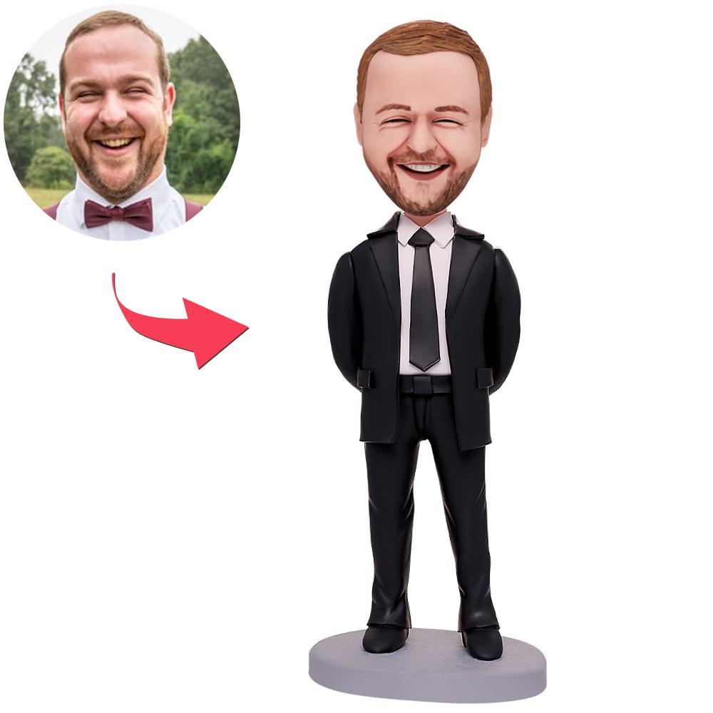 custom bobble head turn personality into art figurine business man hands behind front view