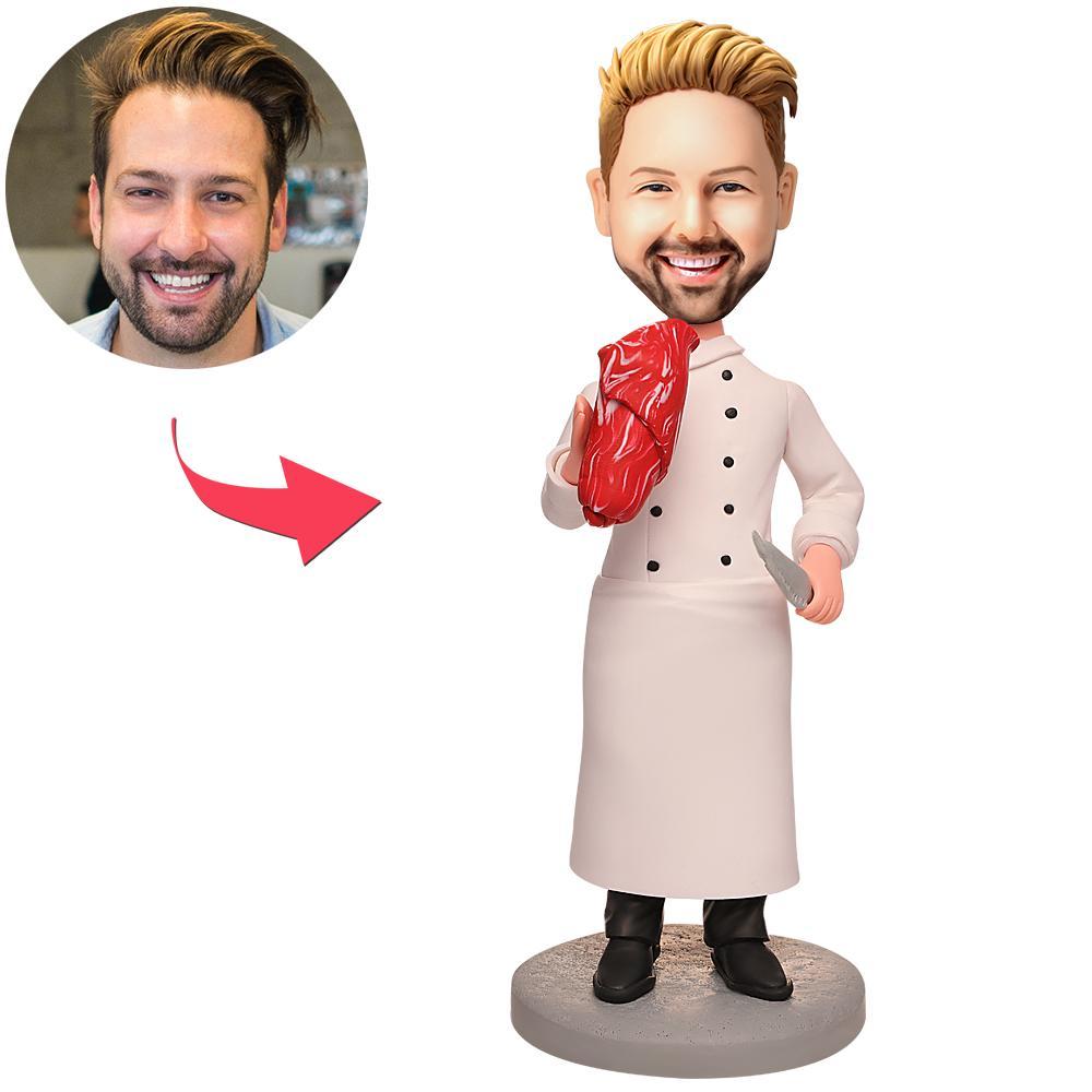 custom bobble head capture moment miniature personalized bobblehead character butcher bobblehead engraved front view