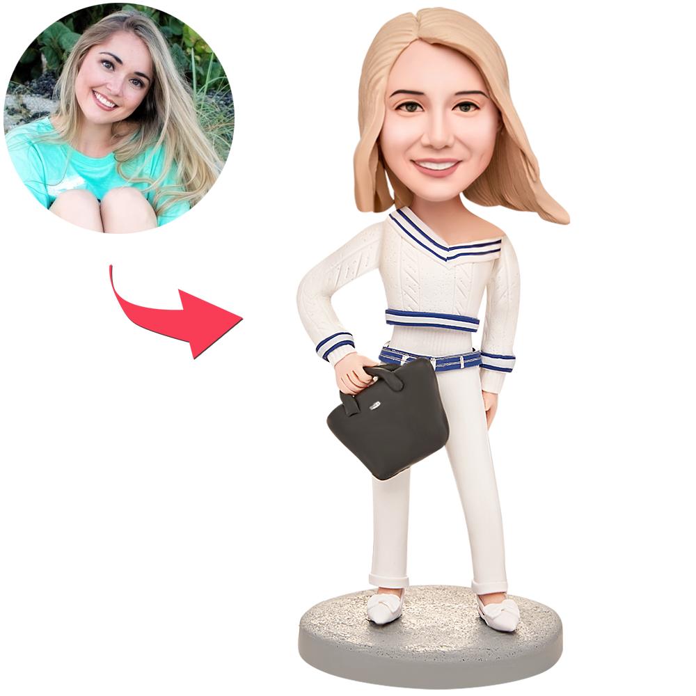 custom bobble head celebrate every smile handcrafted desk display business man white front view