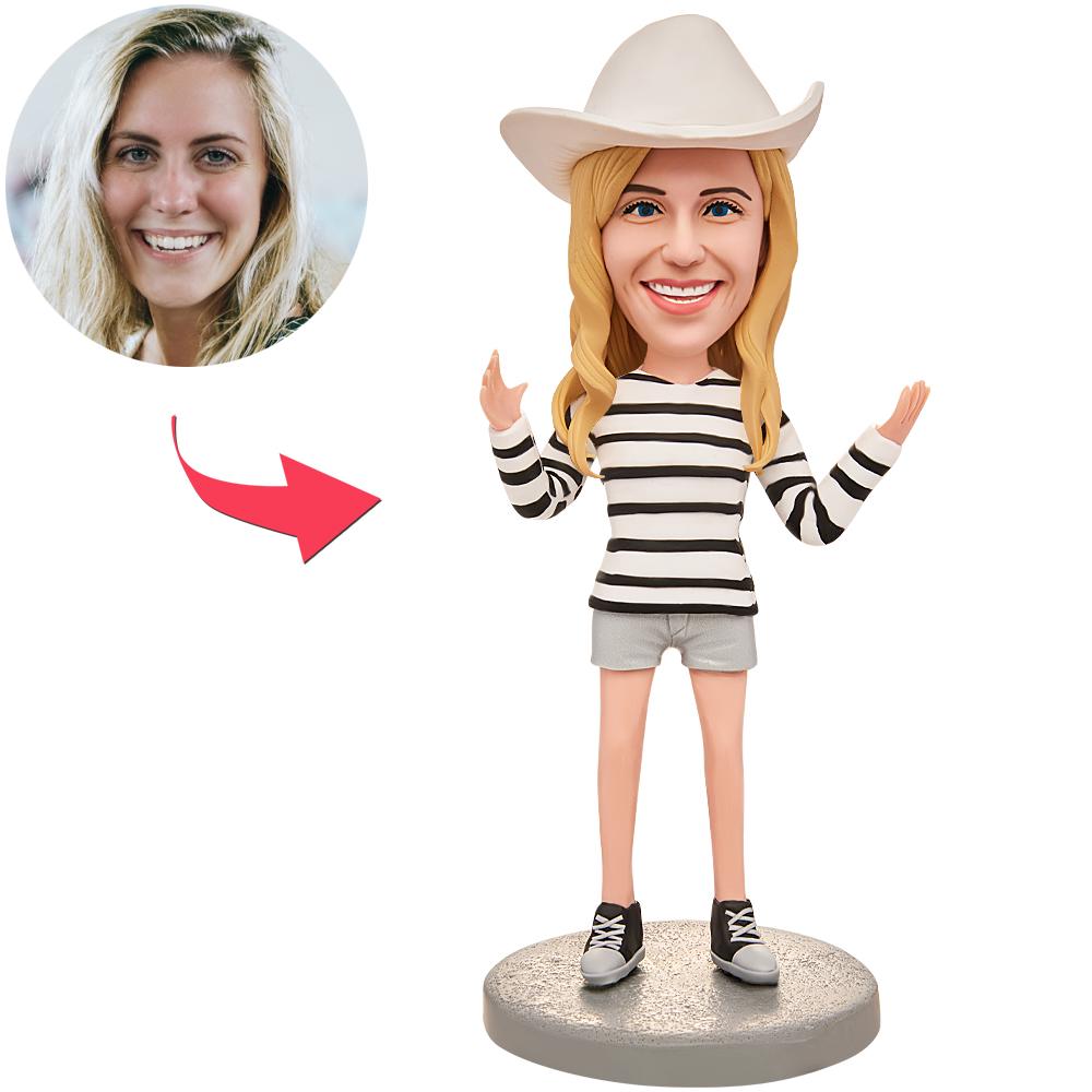 custom bobble head celebrate every smile handcrafted desk display character happy fashion front view