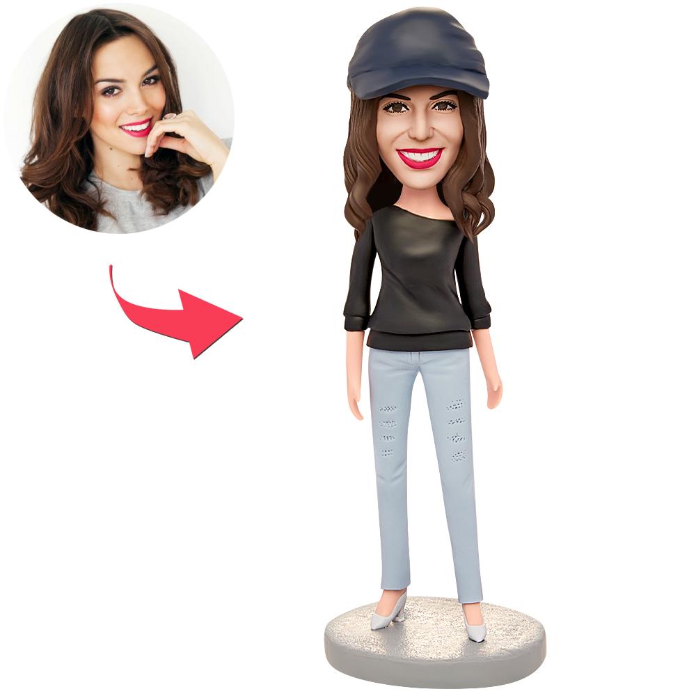 custom bobble head give that nods love handcrafted desk display character woman front view