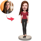 custom bobble head capture moment miniature handcrafted desk display character woman wearing front view