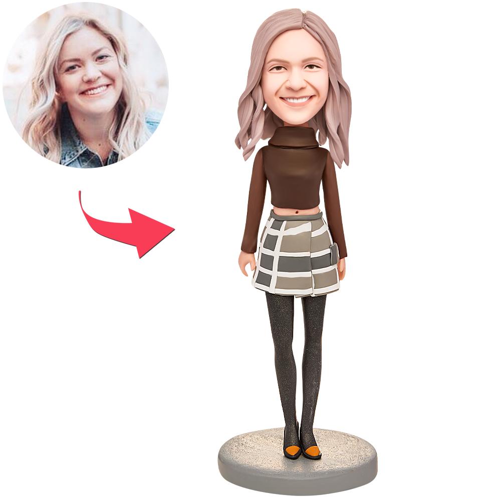 custom bobble head capture moment miniature handcrafted desk display character dress fashionably front view