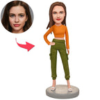 custom bobble head capture moment miniature figurine character orange modern woman bobbleheads front view
