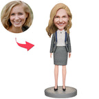 custom bobble head celebrate every smile figurine business woman dress formally business front view