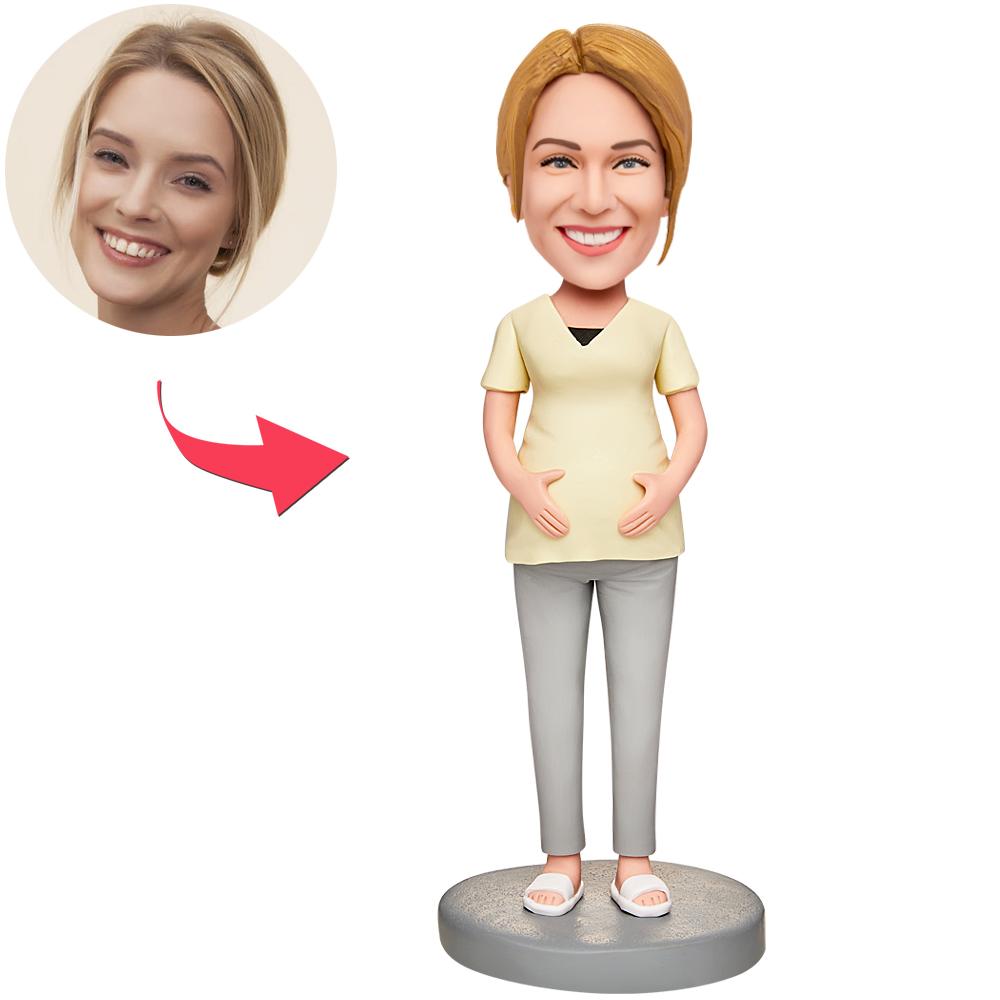custom bobble head turn personality into art figurine family keepsake pregnant mother front view