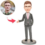 custom bobble head capture moment miniature personalized mini figure business man grey front view