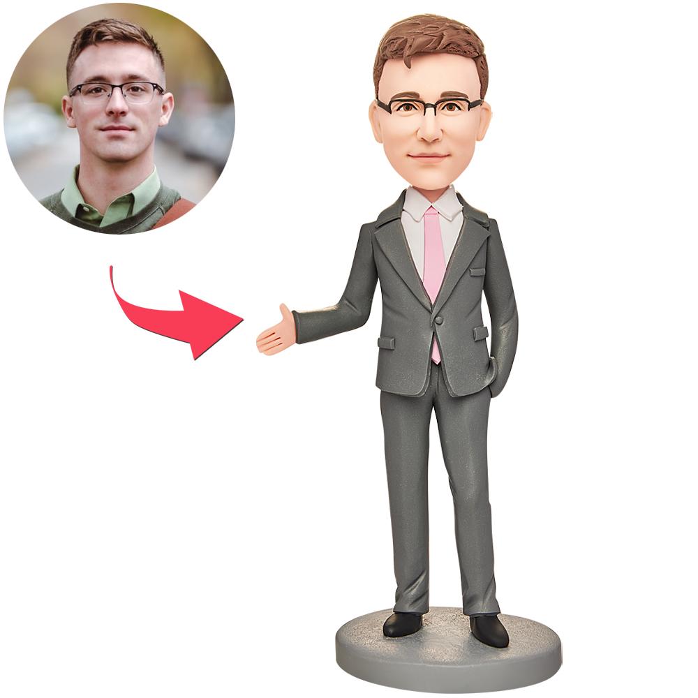 custom bobble head capture moment miniature personalized mini figure business man grey front view