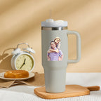 Personalized Photo Insulated Mug With Handle And Straw Stainless Steel Cup For Car Home